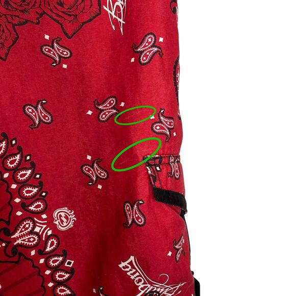 Billabong Board Shorts Mens 32 Red Swim Trunks Y2K Bandana Paisley Skulls Pistol - Picture 8 of 11